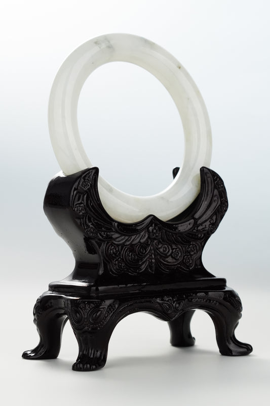#0061 Icy Ink White Jadeite Jade Bangle Size 56 (fits up to 57.5)
