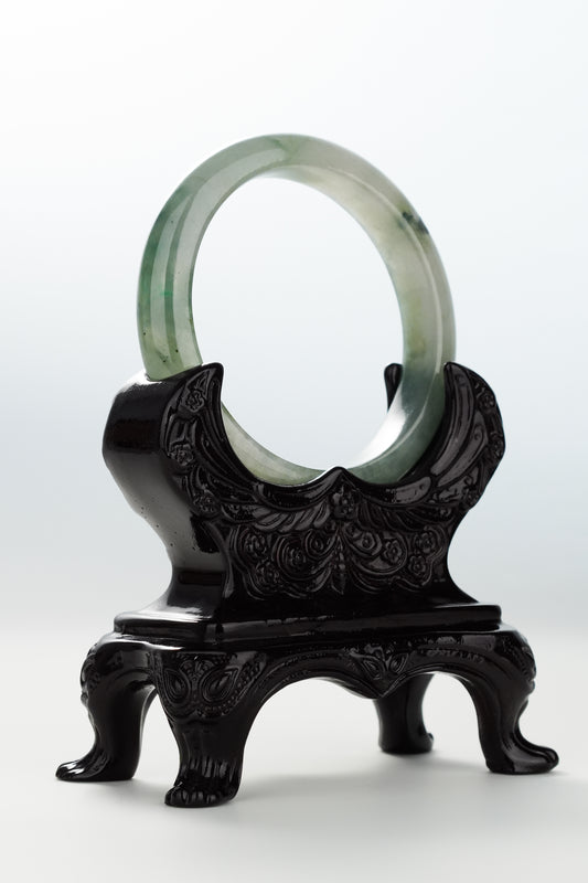 #0066 "Spilled Ink" Icy Ink Olive Green Jadeite Jade Bangle Size 54.8