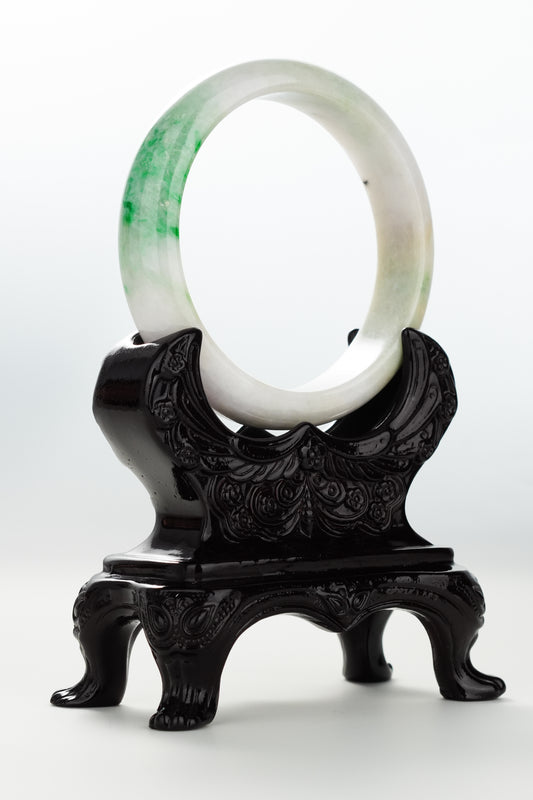 #0068 Sun Green White Yellow Jadeite Jade Bangle Size 59.6
