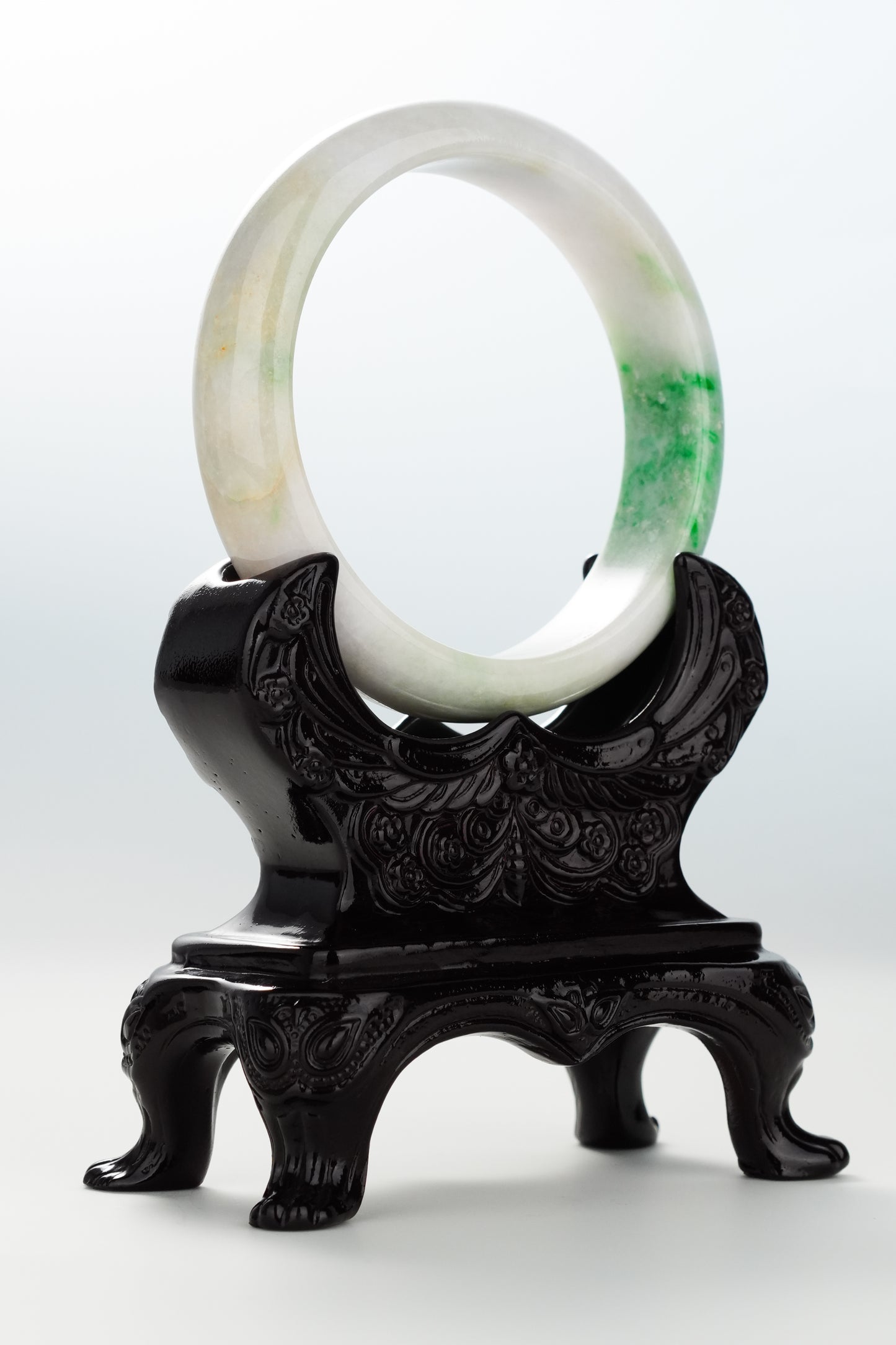 #0068 Sun Green White Yellow Jadeite Jade Bangle Size 59.6