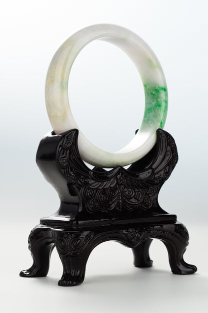 #0068 Sun Green White Yellow Jadeite Jade Bangle Size 59.6