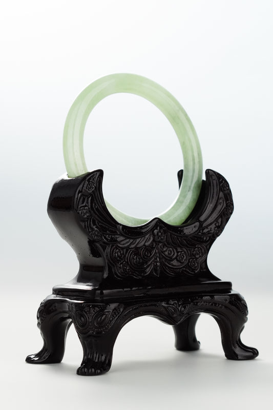 #0071 Icy Lotus Green Jadeite Jade Bangle Size 51.2 (fits up to 53)