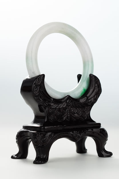 #0072 Sun Green White Jadeite Jade Bangle Size 54.2 (fits up to 55.6)