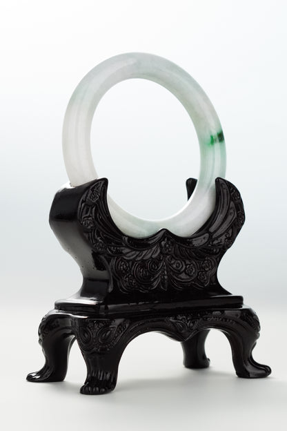 #0072 Sun Green White Jadeite Jade Bangle Size 54.2 (fits up to 55.6)