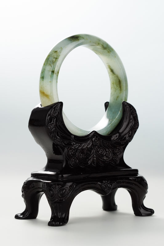 #0082 "Monet" Icy Yellow-Green Jadeite Jade Bangle Size 55.3