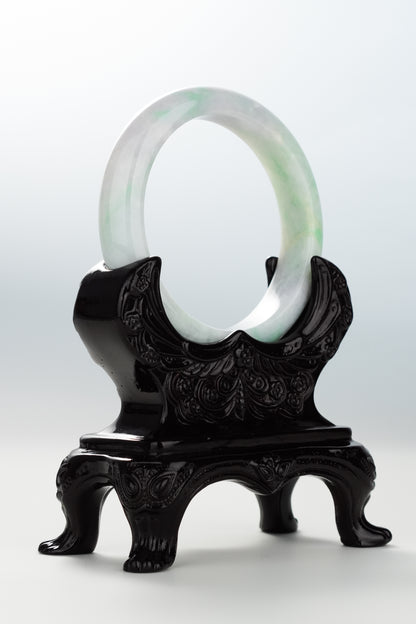 #0084 Sun Green Lavender White Jadeite Jade Bangle Size 55.1