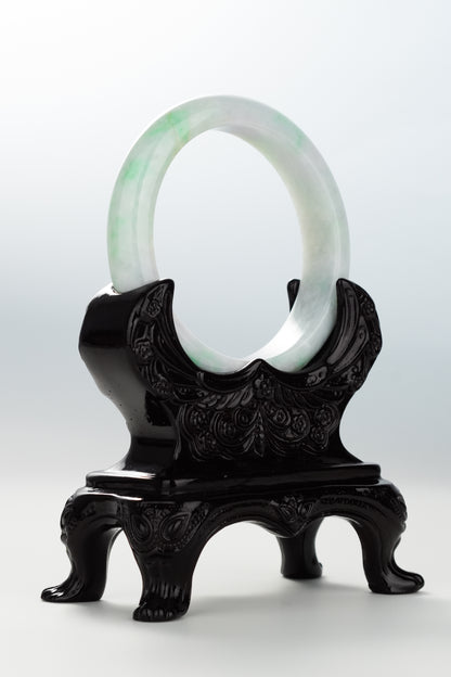 #0084 Sun Green Lavender White Jadeite Jade Bangle Size 55.1