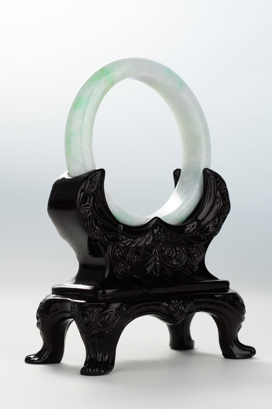 #0084 Sun Green Lavender White Jadeite Jade Bangle Size 55.1