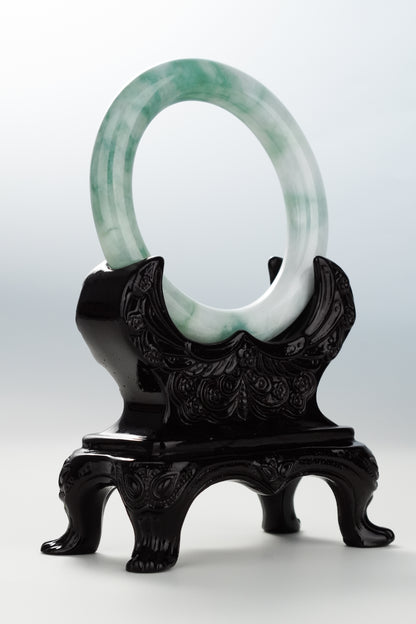 #0088 Spring Green Flower Jadeite Jade Bangle Size 55.3 (fits up to 56.8)