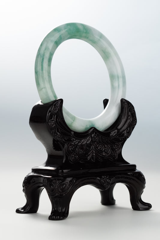 #0088 Spring Green Flower Jadeite Jade Bangle Size 55.3 (fits up to 56.8)