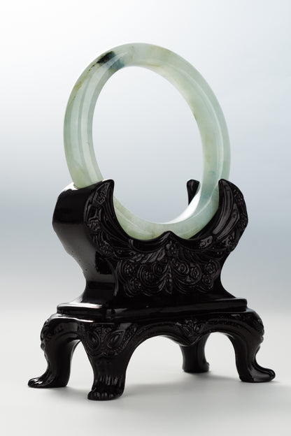 #0091 Icy Green Ink Yellow Flower Jadeite Jade Bangle Size 59.1