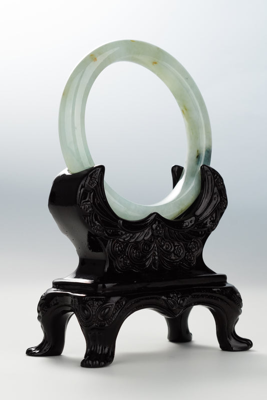 #0091 Icy Green Ink Yellow Flower Jadeite Jade Bangle Size 59.1