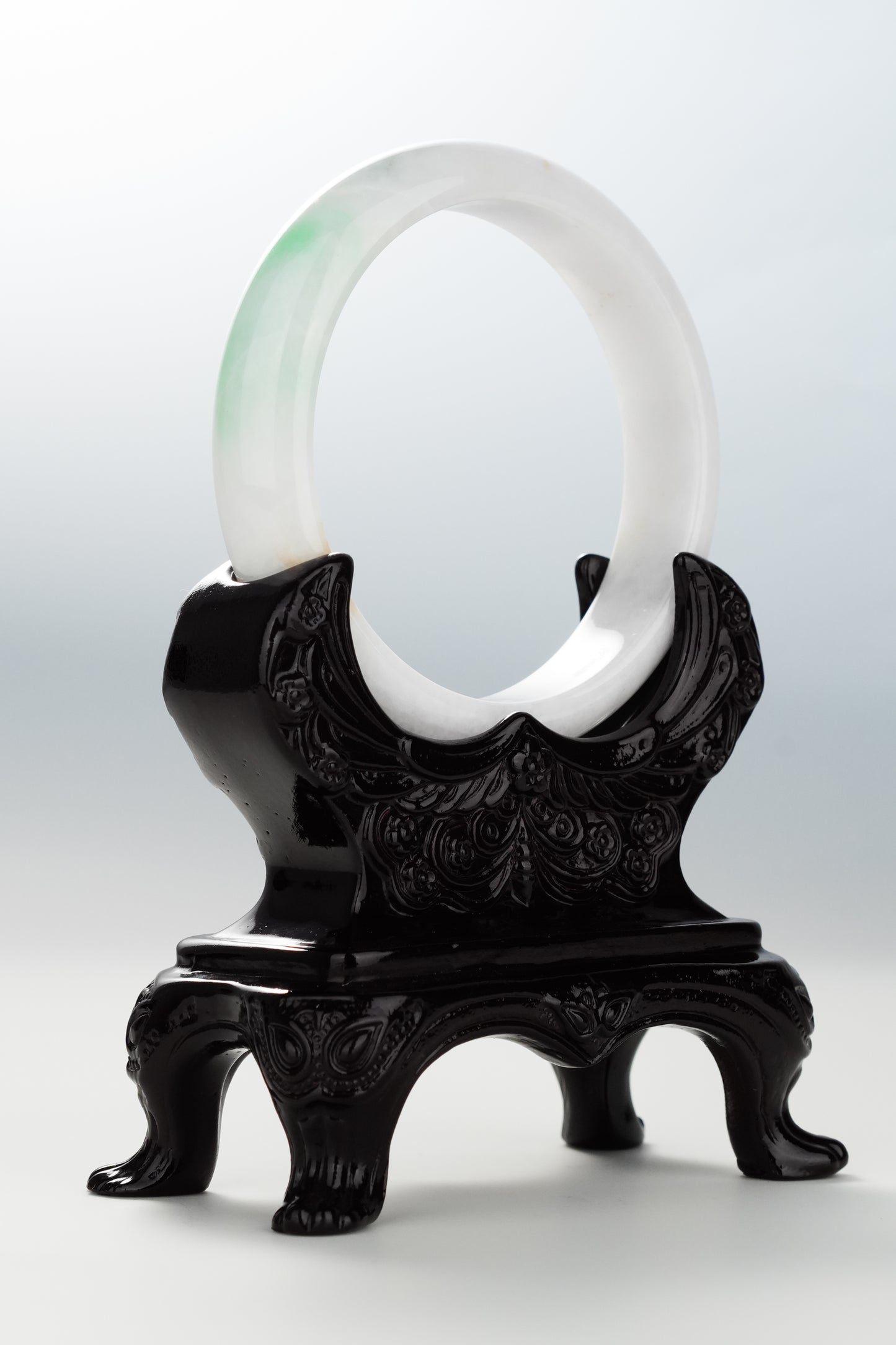 #0092 Apple Green White Jadeite Jade Bangle Size 59.3