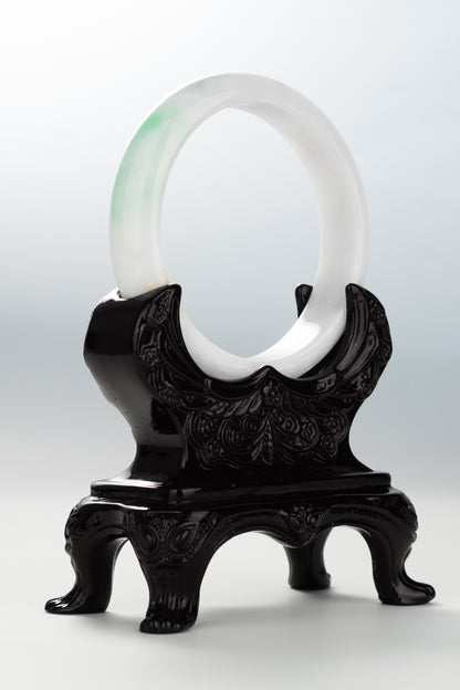 #0092 Apple Green White Jadeite Jade Bangle Size 59.3