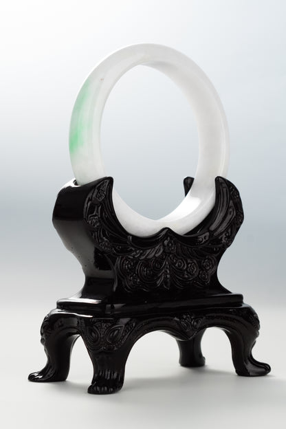 #0092 Apple Green White Jadeite Jade Bangle Size 59.3