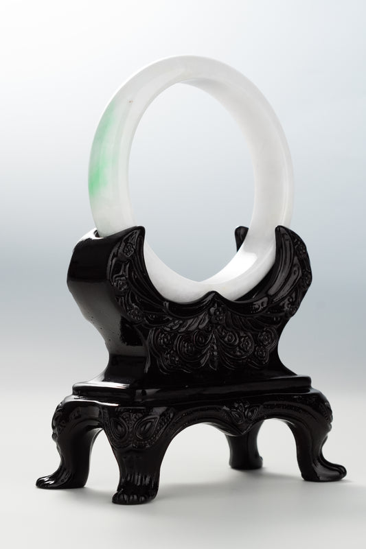 #0092 Apple Green White Jadeite Jade Bangle Size 59.3