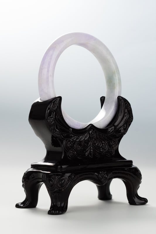 #0093 Spring Lavender Green White Jadeite Jade Bangle Size 55