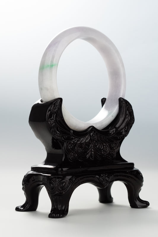 #0097 Pink Lavender Sun Green Jadeite Jade Bangle Size 57