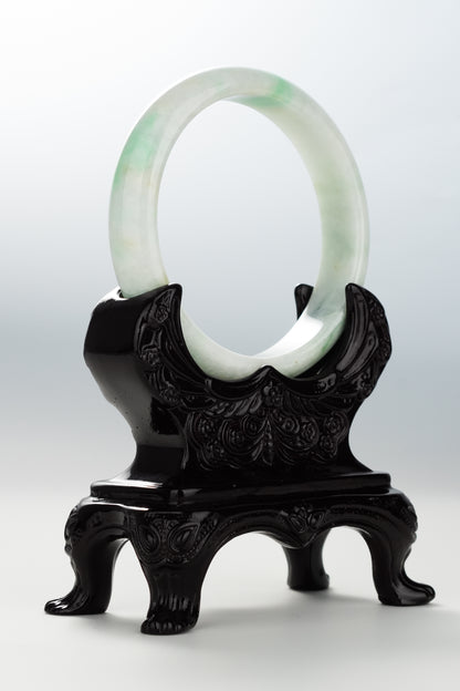 #0098 Green White Jadeite Jade Bangle Size 60.5