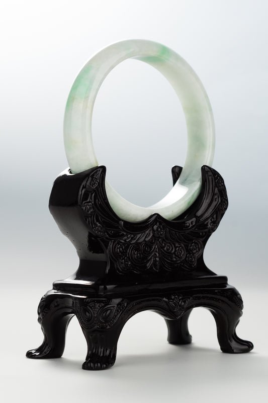 #0098 Green White Jadeite Jade Bangle Size 60.5