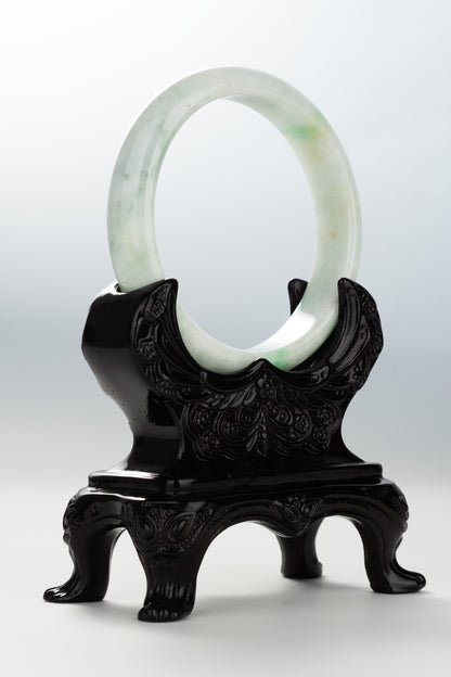 #0098 Green White Jadeite Jade Bangle Size 60.5