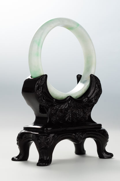 #0098 Green White Jadeite Jade Bangle Size 60.5