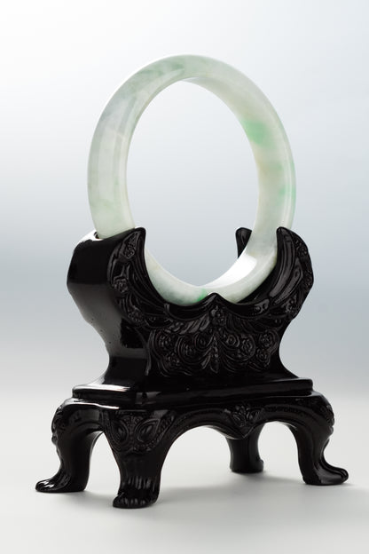 #0098 Green White Jadeite Jade Bangle Size 60.5