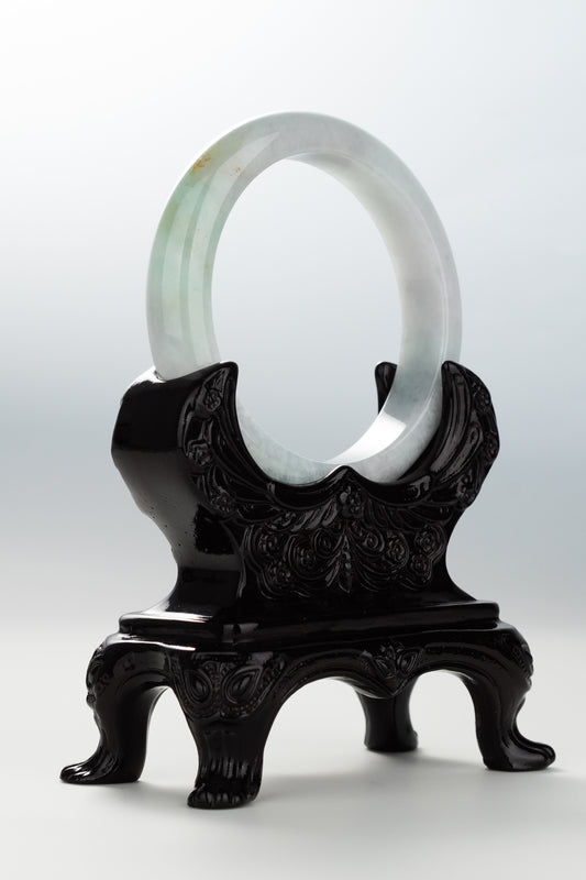 #0099 Icy Green Yellow Spot Jadeite Jade Bangle Size 56.4