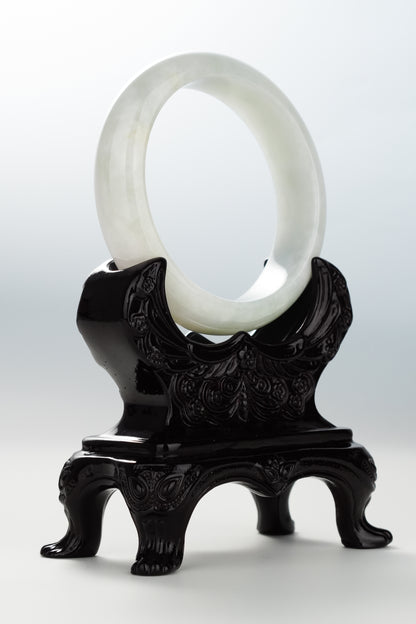 #0102 Light Green White Jadeite Jade Bangle Size 56.8
