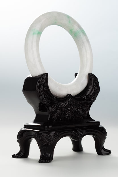 #0108 Apple Green White Jadeite Jade Bangle Size 55 (fits up to 56.5)