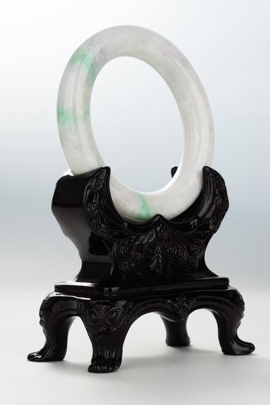 #0108 Apple Green White Jadeite Jade Bangle Size 55 (fits up to 56.5)