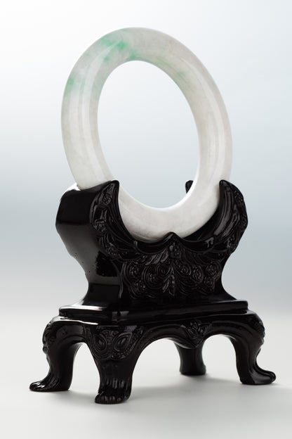 #0108 Apple Green White Jadeite Jade Bangle Size 55 (fits up to 56.5)
