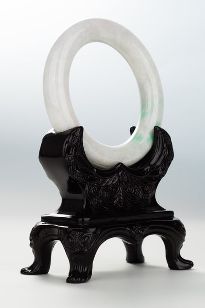 #0108 Apple Green White Jadeite Jade Bangle Size 55 (fits up to 56.5)