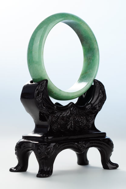 #0112 Pine Green Yellow Jadeite Jade Bangle Size 59