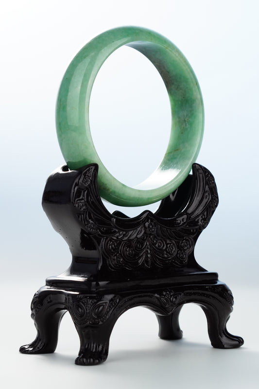 #0112 Pine Green Yellow Jadeite Jade Bangle Size 59