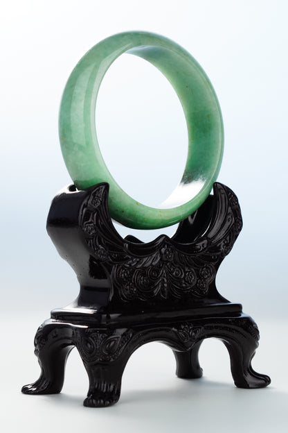 #0112 Pine Green Yellow Jadeite Jade Bangle Size 59