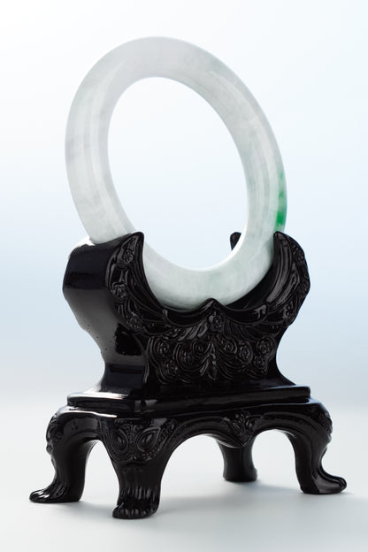 #0117 Imperial Green White Jadeite Jade Bangle Size 57 (fits up to 58.5)