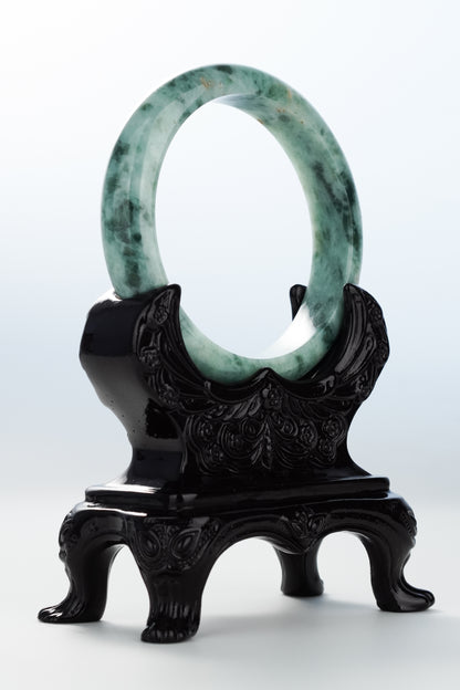 #0123 Forest Green Yellow Jadeite Jade Bangle Size 59.2