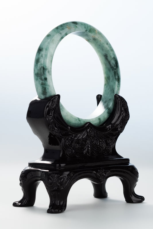 #0123 Forest Green Yellow Jadeite Jade Bangle Size 59.2