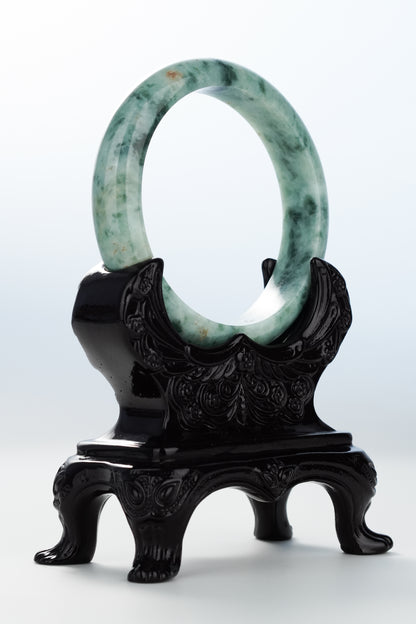 #0123 Forest Green Yellow Jadeite Jade Bangle Size 59.2