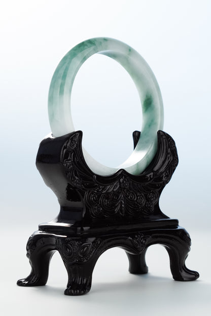 #0125 Forest Green White Jadeite Jade Bangle Size 58.6
