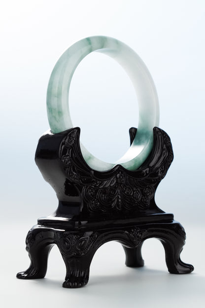 #0125 Forest Green White Jadeite Jade Bangle Size 58.6