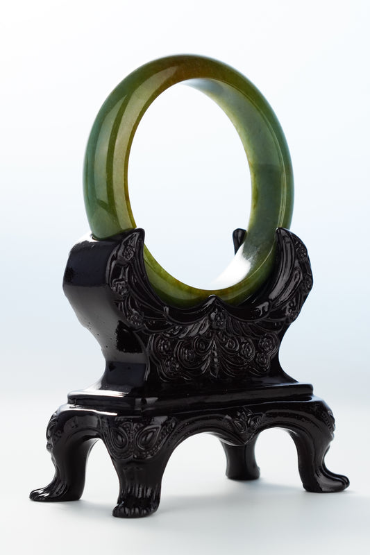 #0131 Yellow Olive Green Jadeite Jade Bangle Size 58.2