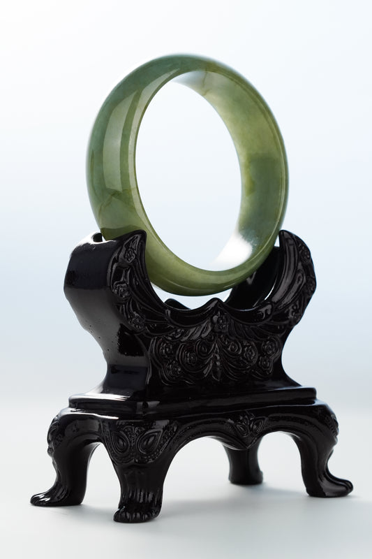 #0134 Olive Green Jadeite Jade Bangle Size 53.5
