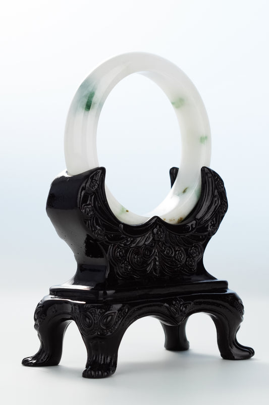 #0135 Green Yellow White Jadeite Jade Bangle Size 55.4