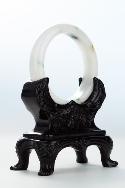 #0135 Green Yellow White Jadeite Jade Bangle Size 55.4