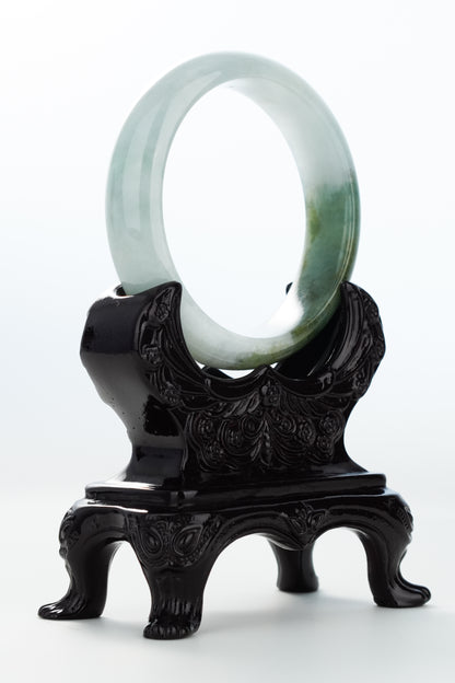 #0141 Icy Olive Green White Jadeite Jade Bangle Size 57