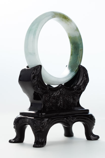#0141 Icy Olive Green White Jadeite Jade Bangle Size 57