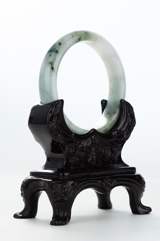 #0142 "Ink Painting" Olive Green Yellow Jadeite Jade Bangle Size 56.8