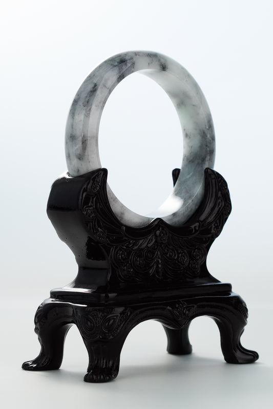 #0147 "Ink Painting" Ink Jadeite Jade Bangle Size 55.5